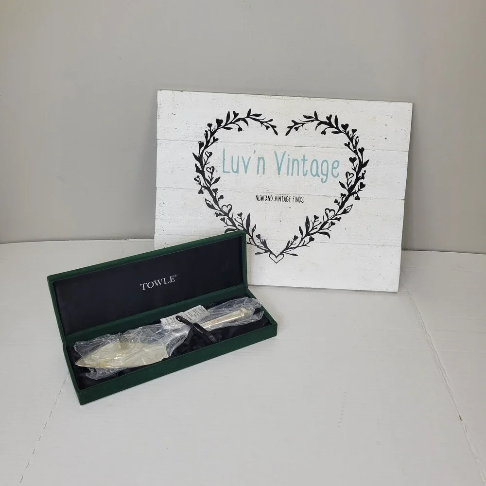 Towle Silver Plated Copenhagen Cake Knife Server Original Green Velvet Box New